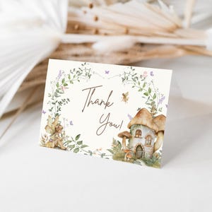Cartão de agradecimento para a festa de primeiro aniversário da minha fada, cartão de primeiro aniversário encantado, aniversário de fada, aniversário de menina caprichosa, modelo EDITÁVEL, canva