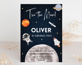 Two The Moon Birthday Invitation: Outer Space Galaxy Invite (Digital Download)