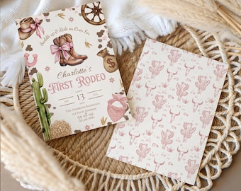 First rodeo birthday party invitation,cowgirl first birthday party invite,cowgirl themed birthday,western 1st birthday,editable template