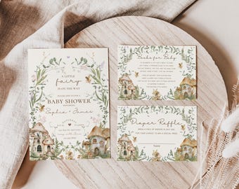 A little fairy is on the way baby shower invitation suite,enchanted baby shower invite,fairy whimsical girl baby shower,EDITABLE template
