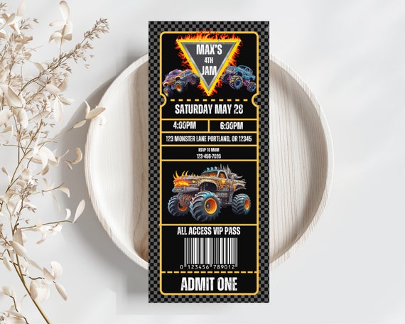 EDITABLE Monster truck ticket birthday invitation,Trucks birthday invitation template,monster jam birthday ticket invite,editable template