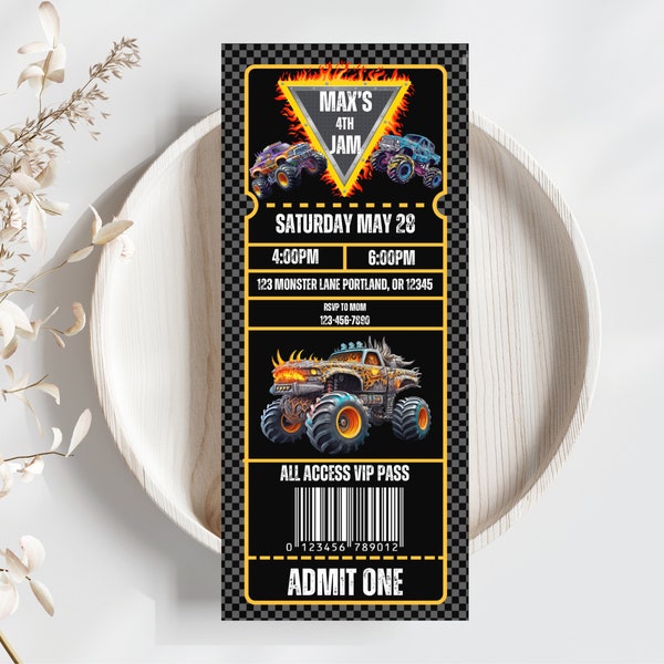 EDITABLE Monster truck ticket birthday invitation,Trucks birthday invitation template,monster jam birthday ticket invite,editable template