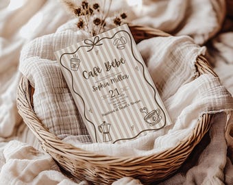 Cafe Bebe baby shower invitation,coffee themed baby shower invite,gender neutral coffee baby shower invite,EDITABLE template,Canva