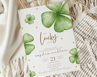How lucky are we Baby Shower Editable Invitation,Gender Neutral clover invite,St. Patrick’s day,Irish baby shower,Editable template,Canva