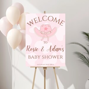 Cowgirl Baby Shower welcome sign,Editable welcome sign,A little Cowgirl is on her way pink cowgirl baby shower,coquette,printable digital