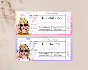 Taylor Era's Tour Ticket Stub, Birthday Invite ,eras birthday invitation template,eras party, Instant Download Eras Tour Party,eras invite