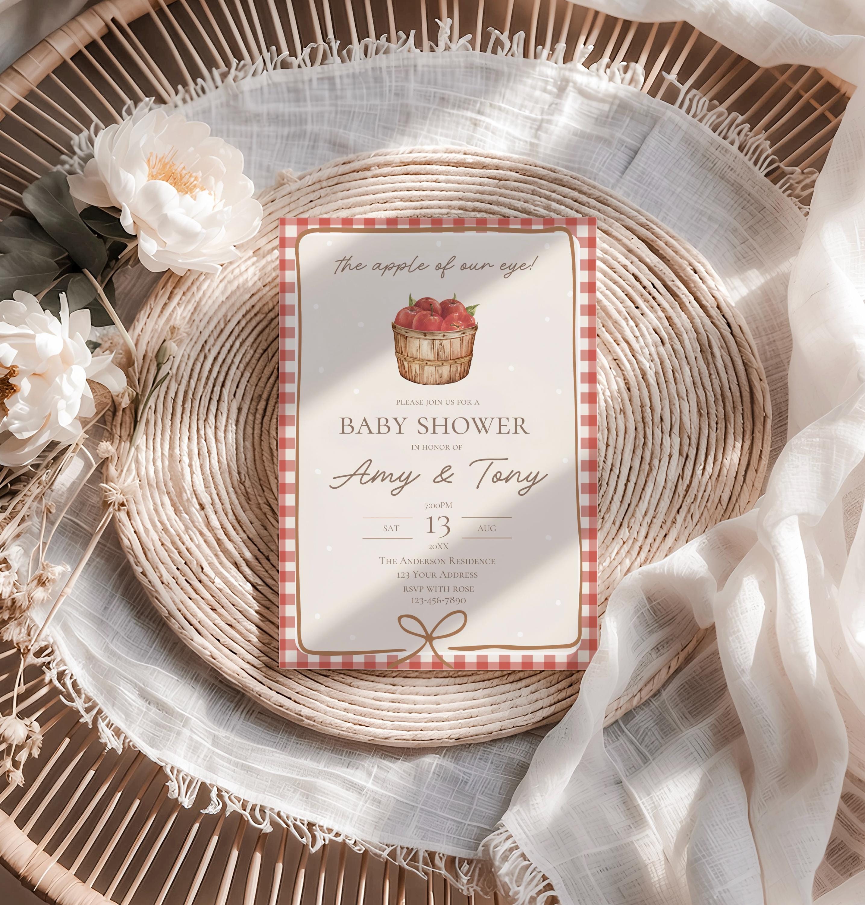 The Apple of our eye baby shower invitation,Apple baby shower theme,gender neutral baby shower invite,fall shower invite,editable template