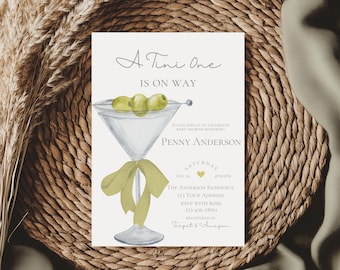 A tini one is on the way baby shower invitation,martini themed baby shower,cocktail invite,gender neutral Baby shower,EDITABLE,Canva