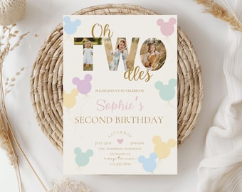 Oh TWOdles birthday party invitation,girl second birthday invite,2nd birthday invite,happiest birthday invite,EDITABLE template,Canva
