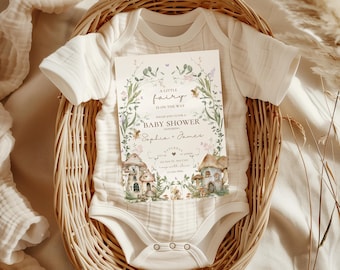 Une petite fée est en route, invitation à une baby shower, invitation enchantée pour baby shower, baby shower de fille fantaisiste, modèle MODIFIABLE, toile