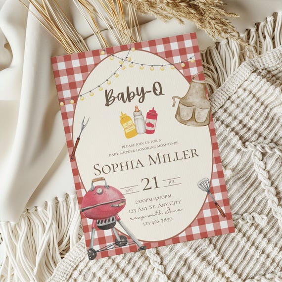 Baby-Q baby shower invitation,BBQ baby shower invite,barbecue themed baby shower invite,gender neutral invite,EDITABLE template,Canva