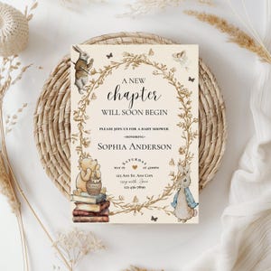 A new chapter will soon begin baby shower invitation,new chapter baby shower invite,books themed baby shower invite,EDITABLE template,Canva
