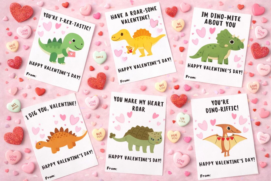 EDITABLE Dinosaur Valentine’s Day Cards, Editable Classroom Valentines ...