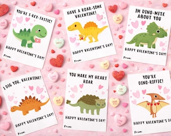 EDITIERBARE Dinosaurier-Valentinstagskarten, bearbeitbare Klassenzimmer-Valentinsgrüße, Dino-Valentinstagskarten, bearbeitbare Canva-Vorlagenkarten