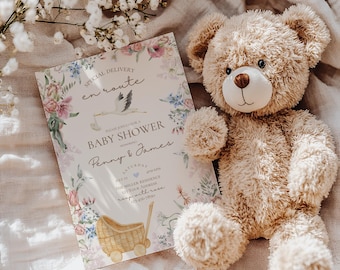 Stork Baby Shower Invitation: Special Delivery, Gender Neutral (EDITABLE Template)
