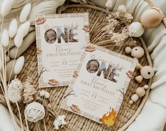 It’s s’more fun to be ONE birthday party invitation,first birthday party invite,s’mores birthday,camping first birthday,editable template