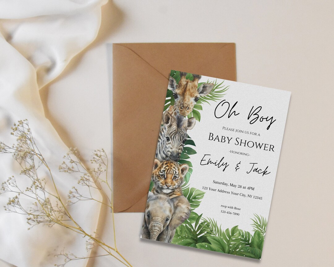 EDITABLE Safari Oh Boy Baby Shower Invitation Boy African Jungle Safari ...