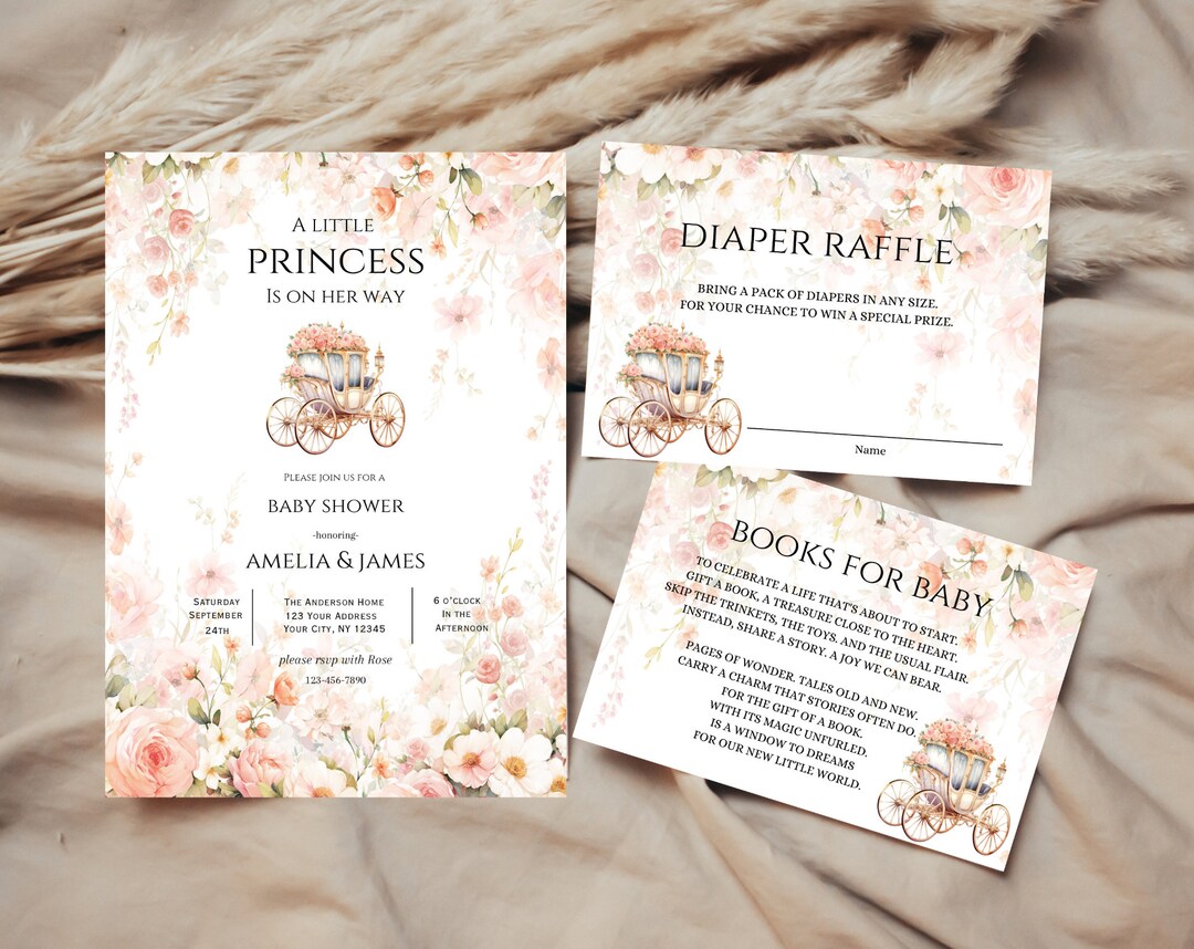 Elegant Princess Baby Shower Invitation Bundle (instant Download) - Etsy