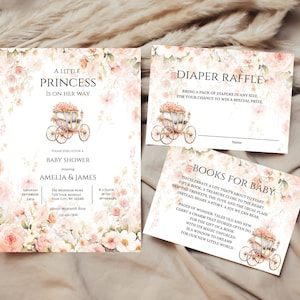 Elegant Princess Baby Shower Invitation bundle,Princess Shower Invite,Princess floral invite,Royal Fairytale,Instant Download,printable