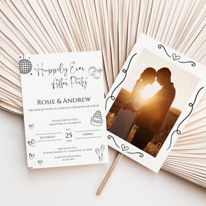 Happily Ever After Party Invitation,Minimalist Wedding Announcement,Photo Elopement Announcement,Reception Invite,customizable invitation