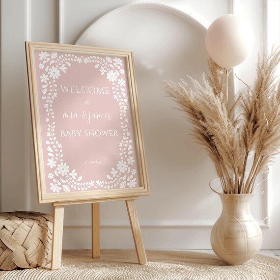 Pink Cielito lindo baby shower welcome sign,Mexican themed baby shower welcome sign,gender neutral baby welcome sign,EDITABLE template,Canva