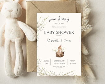 Floral Bunny Baby Shower Invitation: Gender Neutral Invite (Digital Download)