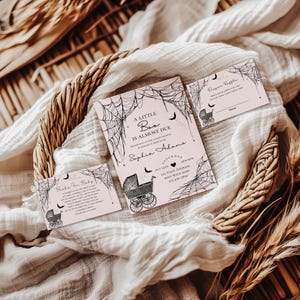 Een klein boe-geroep is bijna klaar uitnodigingsset babyshower, Halloween-uitnodiging babyshower, spookachtige babyshower-uitnodiging, BEWERKBARE sjabloon, canvas