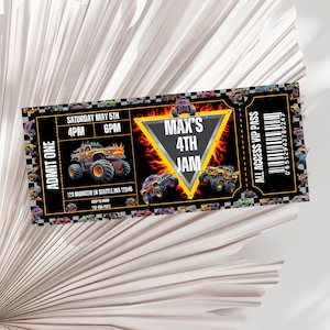 EDITIERBARE Monster-Truck-Ticket-Geburtstagseinladung, LKW-Geburtstagseinladungsvorlage, Monster-Jam-Geburtstagsticket-Einladung, bearbeitbare Vorlage