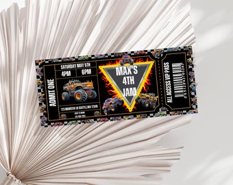Invitation d&#39;anniversaire de billet de Monster Truck MODIFIABLE, modèle d&#39;invitation d&#39;anniversaire de camions, invitation de billet d&#39;anniversaire Monster Jam, modèle modifiable