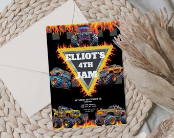 Modello modificabile per invito di compleanno a tema Monster Truck
