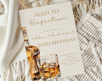 Invitation à une fête d'anniversaire vieillie à la perfection, invitation à une fête d'anniversaire homme, invitation en verre à whisky, invitation d'anniversaire d'alcool, modèle MODIFIABLE, toile