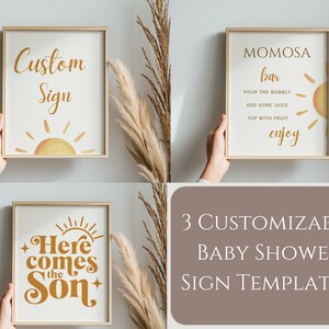 Here comes the son baby shower custom sign templates,3 baby shower table signs,customizable baby shower posters,boy baby shower decor