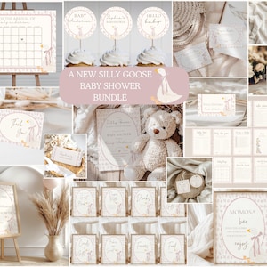 A new silly goose is about to be on the loose baby shower Bundle,girl baby shower decor,silly goose baby shower decor,EDITABLE template