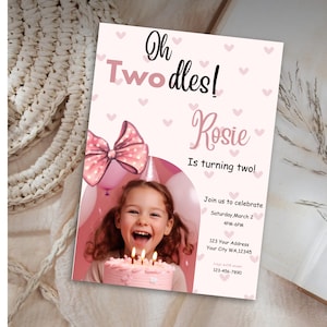 Oh twodles birthday invitation, second birthday invitation,Minnie invitation,cute invite,digital invitation template,instant download