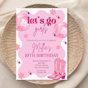 Pink Cowgirl Birthday Invitation Template: Disco Rodeo Party (Digital)