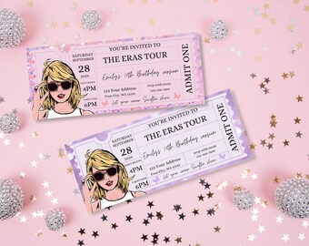 Taylor Era's Tour Ticket Stub, Birthday Invite ,eras birthday invitation template,eras party, Instant Download Eras Tour Party,eras invite