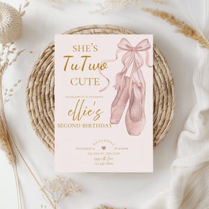 She’s tuTWO cute birthday party invitation,tutu birthday invite,Ballerina birthday party invitation,second birthday invite,EDITABLE template image 3