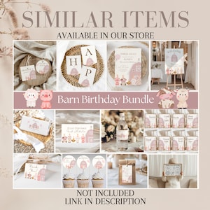 Rosa Geburtstagseinladung zum Bauernhof, Drei-I-E-I-O 3. Geburtstag einladen, Barnyard Girl Party, Bauernhoftierparty druckbare, bearbeitbare Vorlage, Canva Bild 3