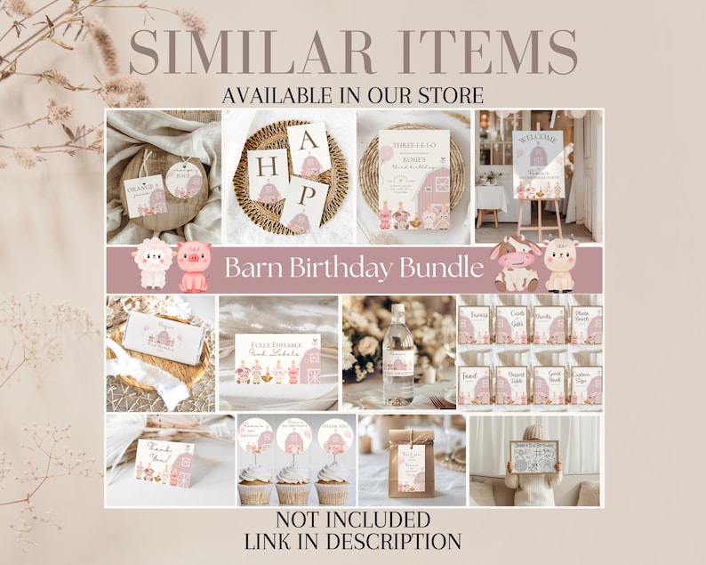 Rosa Geburtstagseinladung zum Bauernhof, Drei-I-E-I-O 3. Geburtstag einladen, Barnyard Girl Party, Bauernhoftierparty druckbare, bearbeitbare Vorlage, Canva Bild 3