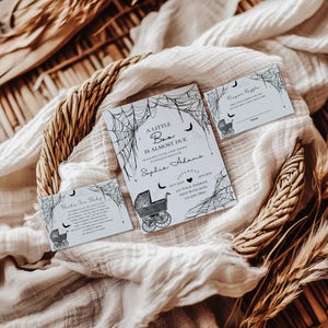 Een klein boe-geroep is bijna klaar uitnodigingsset babyshower, Halloween-uitnodiging babyshower, spookachtige babyshower-uitnodiging, BEWERKBARE sjabloon, canvas
