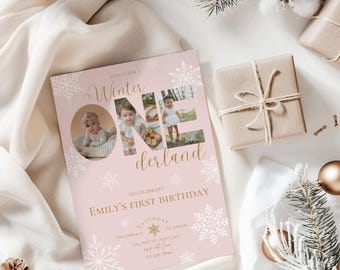 Winter ONEderland birthday party invitation,girls first birthday party invite,winter wonderland birthday invite,EDITABLE template,canva