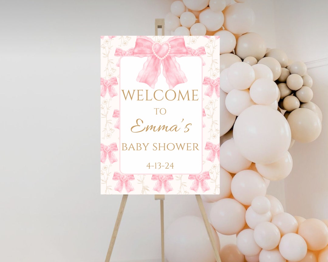 Pink Bow Baby Shower Welcome Sign Template (digital Download) - Etsy