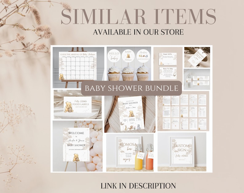 Editable retro Winnie The Pooh Invitation,Gender Neutral Baby Shower invite,Winnie Pooh Baby Shower invitation, boho baby shower invite image 5