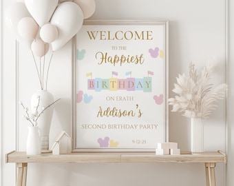 Happiest birthday on earth birthday Welcome Sign,Minnie birthday sign,editable magical birthday welcome sign,instant download,editable sign