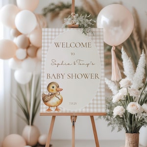 A little duckling is on the way baby shower welcome sign,baby duck shower decor,gender neutral sign,EDITABLE template,Canva