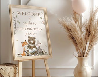 ONE for the books birthday party welcome sign,gender neutral fairytale birthday sign,book themed birthday decor,welcome sign EDITABLE,Canva