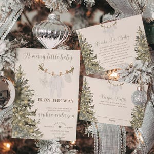 Ein fröhliches kleines Baby ist auf dem Weg, Babypartyeinladung, Winter-Babypartyeinladung, Weihnachts-Babyparty, geschlechtsneutrale, EDITIERBARE Vorlage