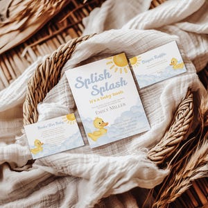 Splish Splash, es ist eine Baby-Bash-Babyparty-Einladungsreihe, Gummi-Entchen-Babyparty-Einladung, Entchen-Thema-Einladung, EDITIERBARE Vorlage, Canva