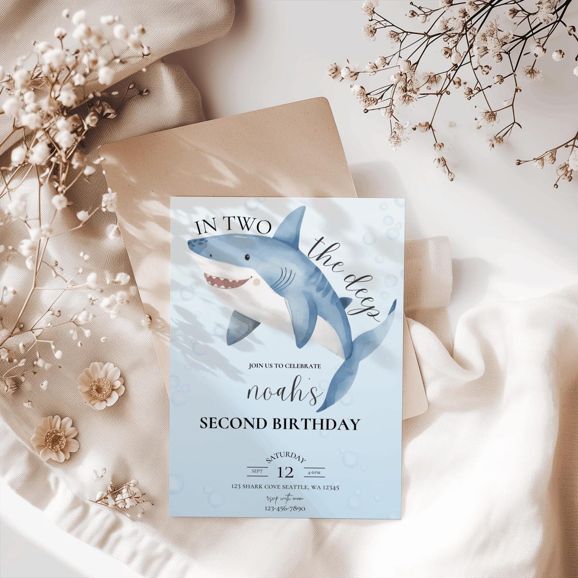 In TWO the Deep Birthday Party Invitation,shark Birthday Party Invite ...