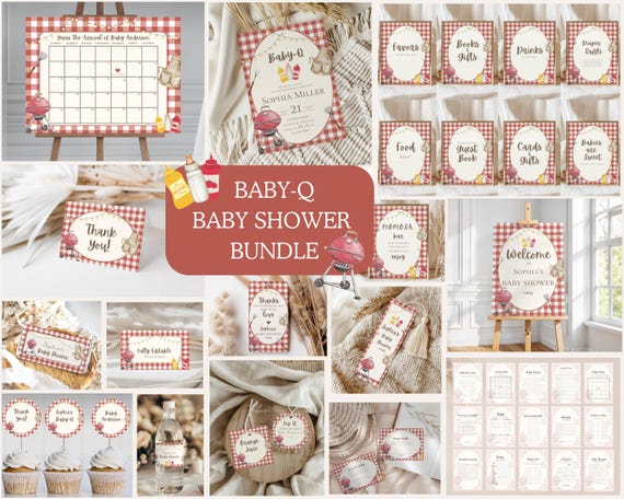 Baby-Q baby shower BUNDLE,BBQ baby shower decor,barbecue themed baby shower decor,gender neutral baby shower,EDITABLE templates,Canva